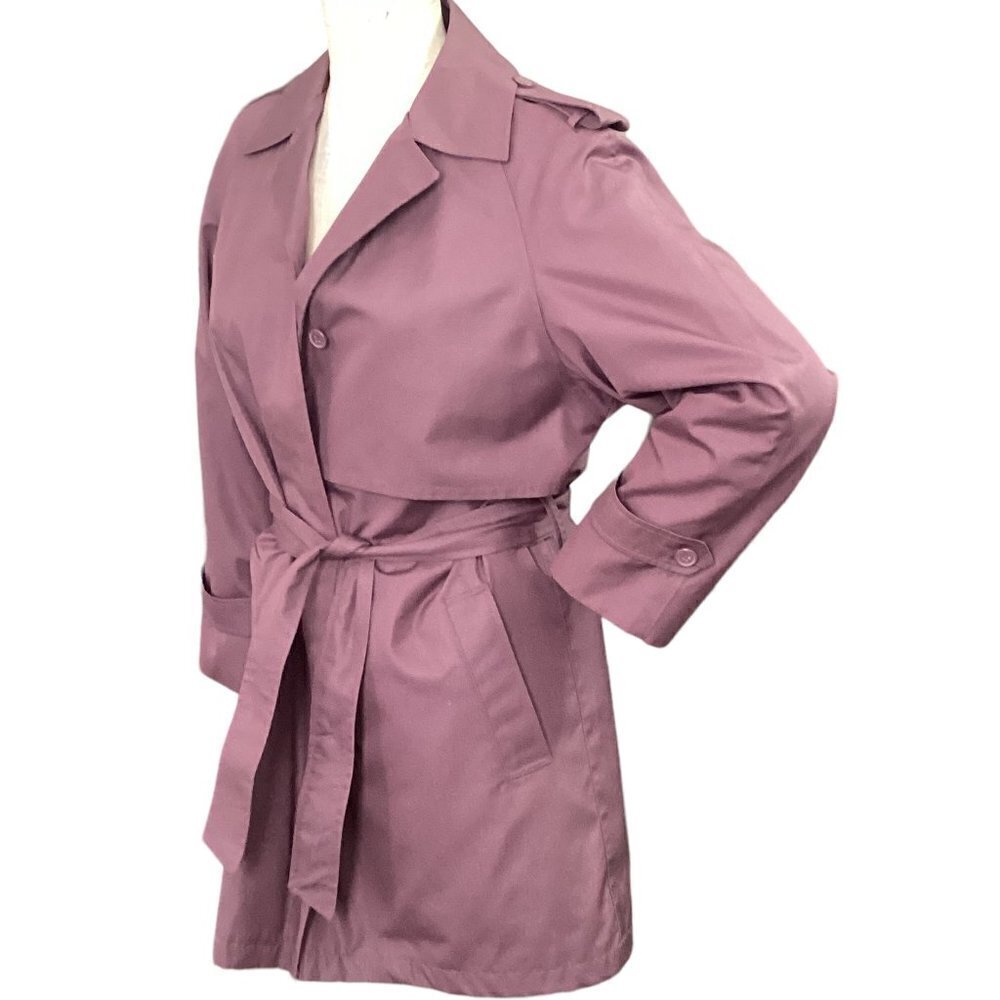 VTG 80s London Towne Trench Coat Zip Out Plush Lining Sz 8 Mauve 171F - Picture 5 of 13